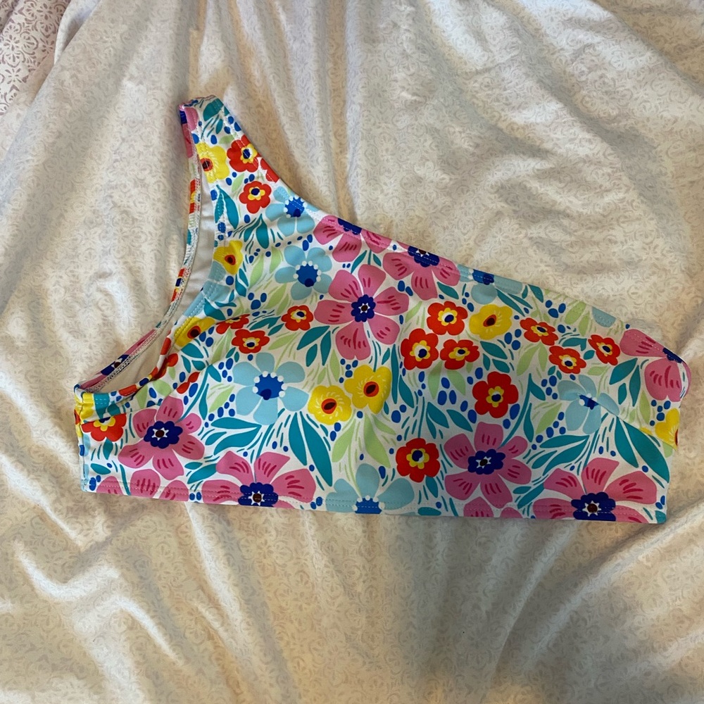 floral one shoulder swim top